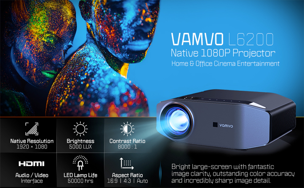 Projetor Vamvo L6200 Full HD Video Projector