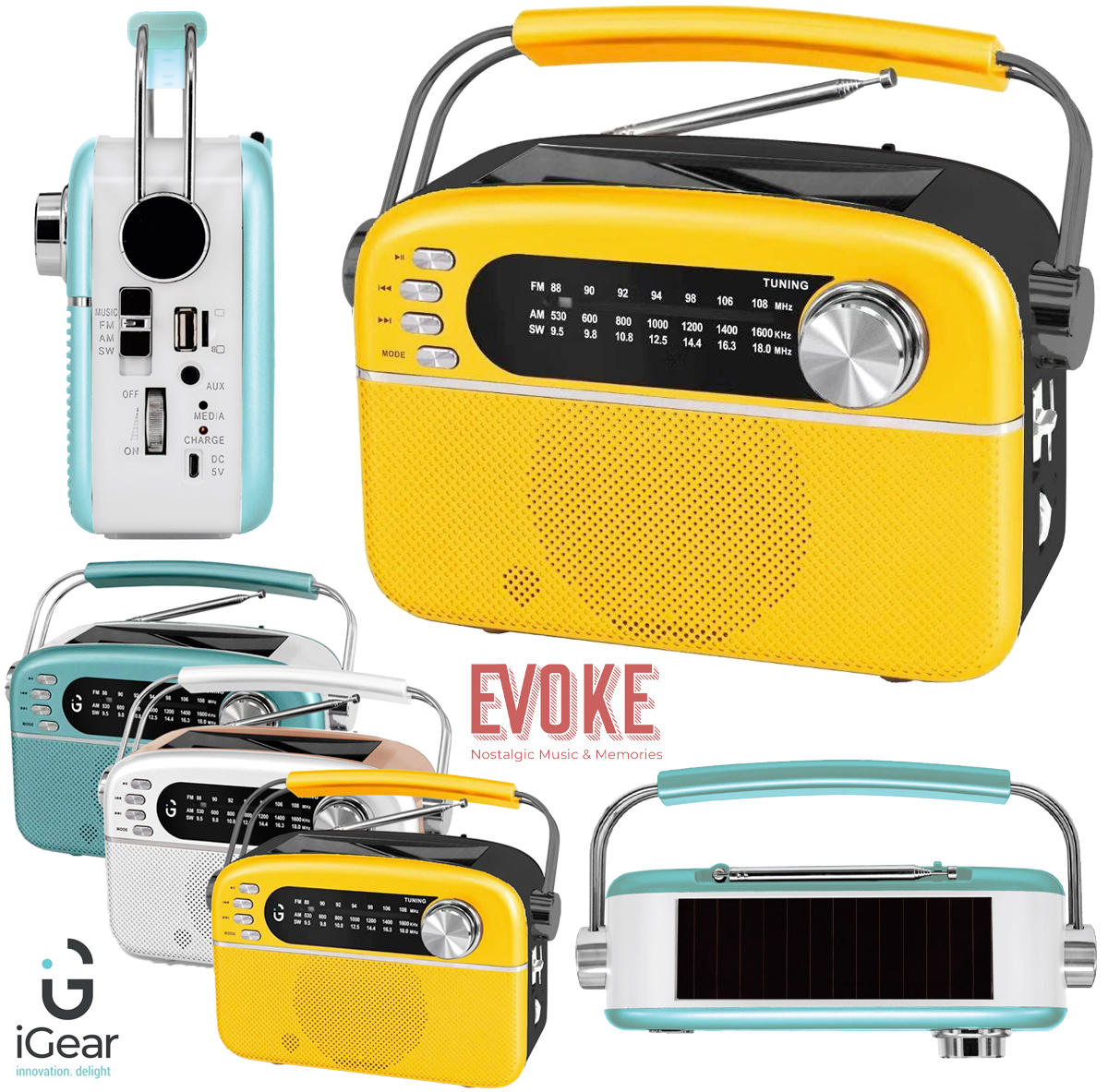 iGear Evoke Rádio MP3 com Design Vintage