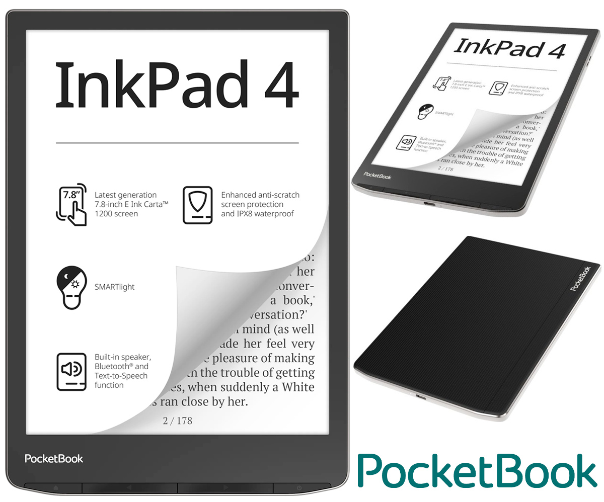 PocketBook InkPad 4: 7.8 e-book with speaker, Bluetooth and IPX8  protection