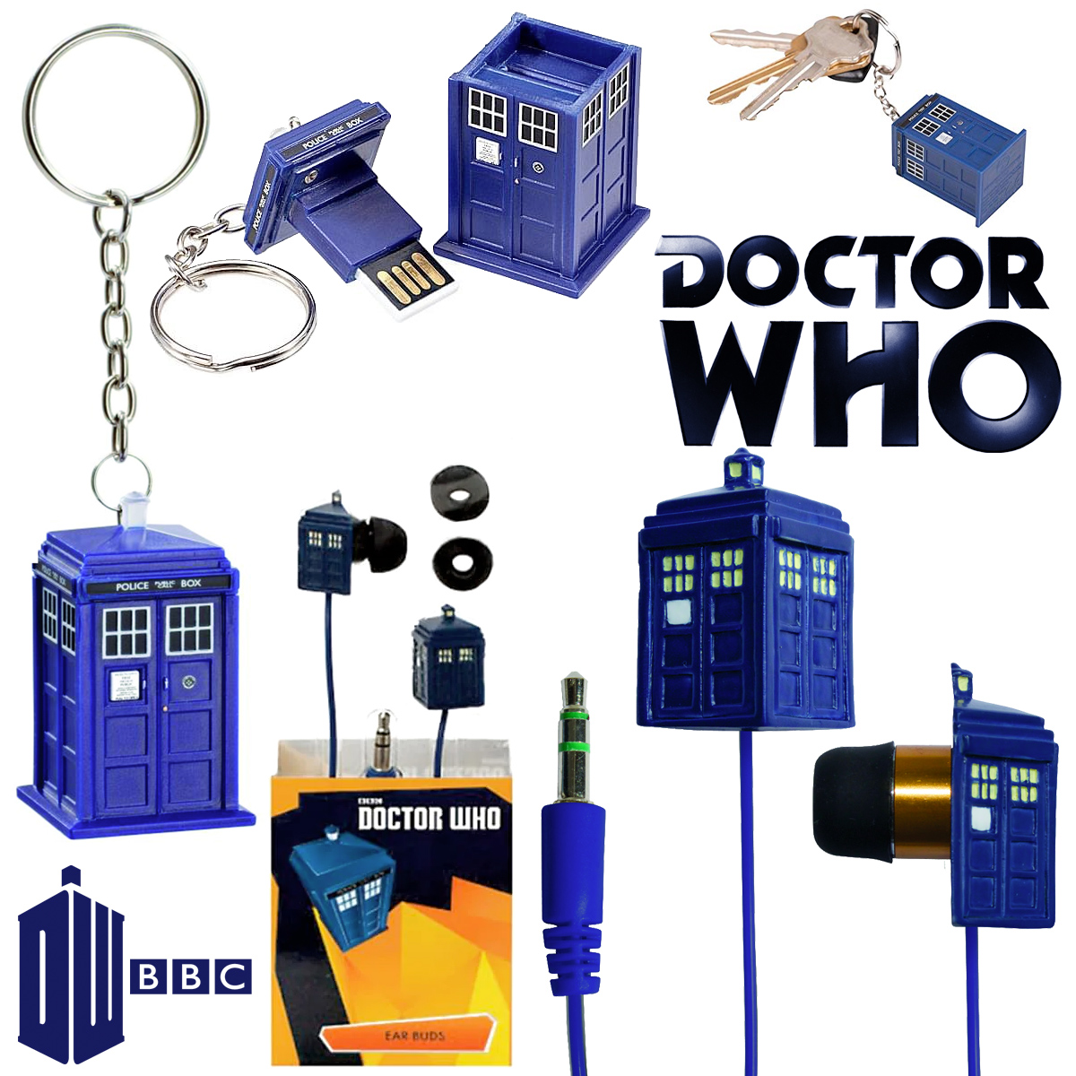 Doctor Who: fones de ouvido e flash drive da TARDIS