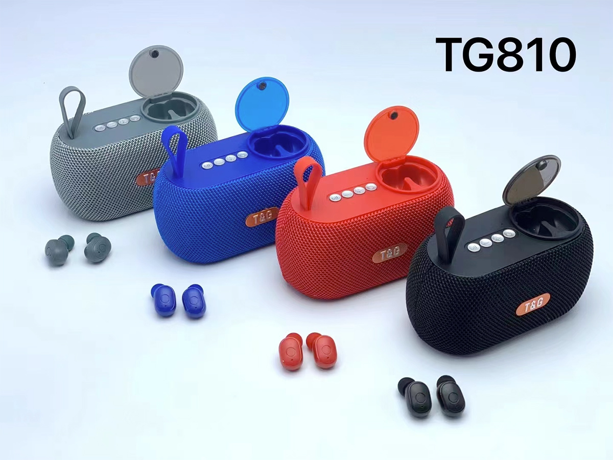 Caixa de som portátil T&G 810 com fones de ouvido TWS integrados