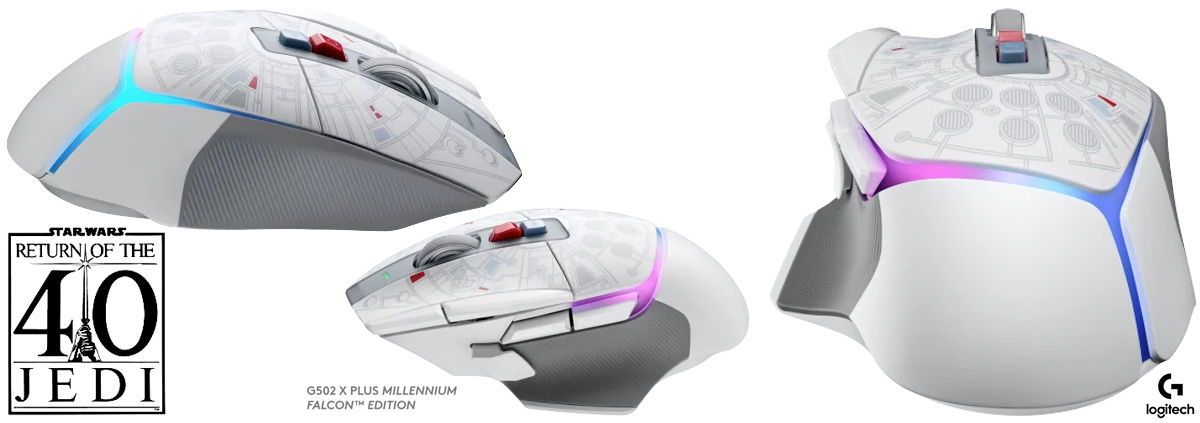 Mouse Logitech G502 X Plus Millennium Falcon Edition - 40 anos de Star Wars O Retorno de Jedi