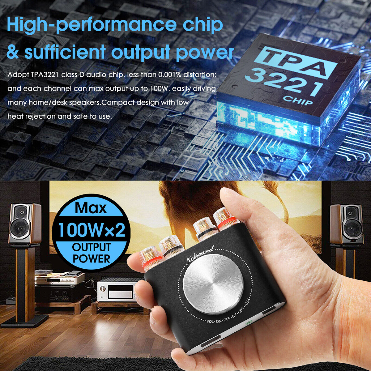 Mini-Amplificador Nobsound Q10 HiFi Digital 100W