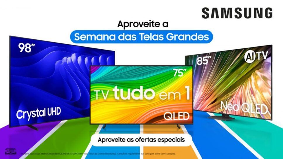 Samsung faz promoção de TVs com telas grandes de até 98 polegadas 