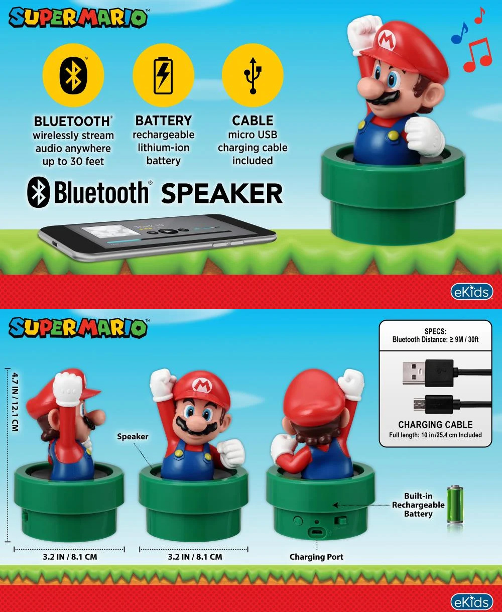 Caixa de som Super Mario Bluetooth dentro de um cano verde