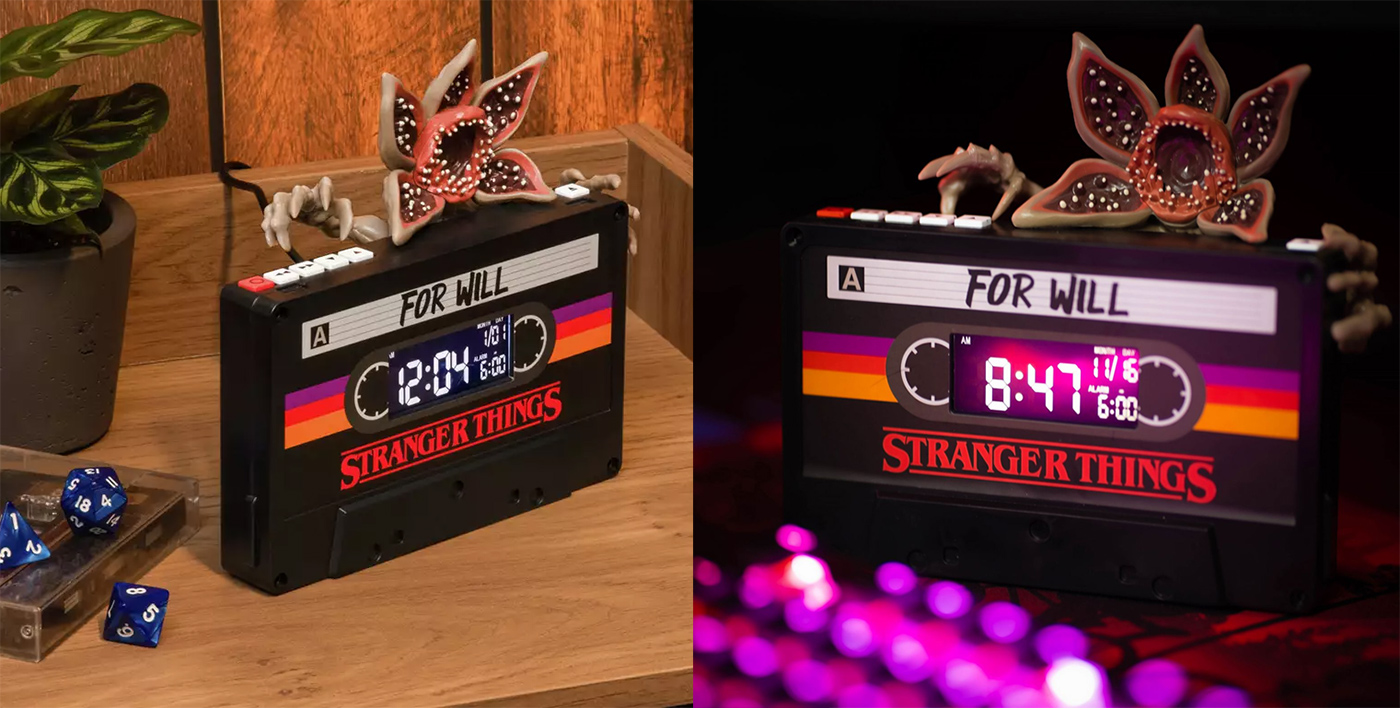 Despertador Stranger Things 5 em Fita Cassete com Demogorgon