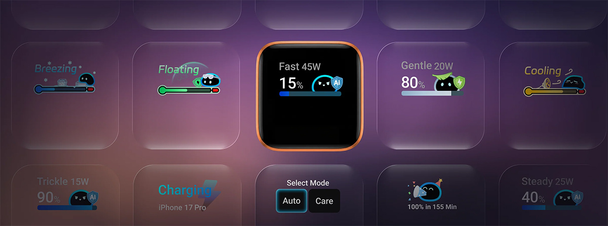 Carregador de parede Anker Nano Charger com tela inteligente (45W - 180°)