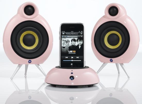 Pink Dock Pack: Caixas de Som com Dock para iPod e Amplificador