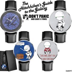 Relógios do Guia do Mochileiro das Galáxias em Homenagem a Douglas Adams no Dia da Toalha