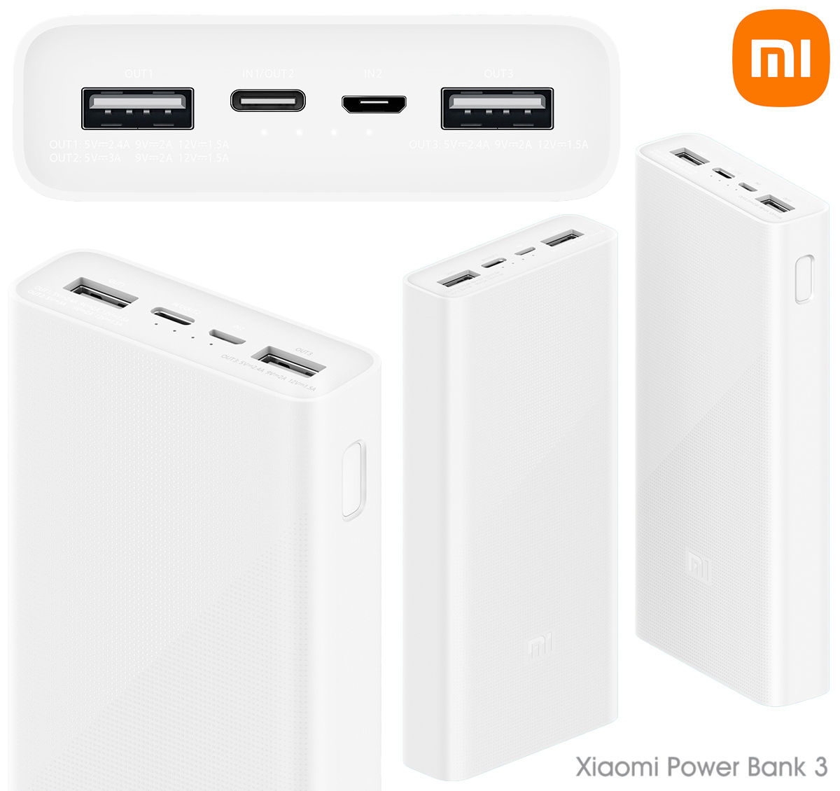 Xiaomi Power Bank 3 com bateria de 20.000 mAh miniatura