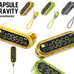 Capsule Gravity, um power bank cyberpunk com relógio e timers de gravidade