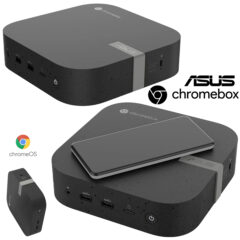 Asus Chromebox 5 Mini-PC com Chrome OS e carregador sem fio 15W no topo
