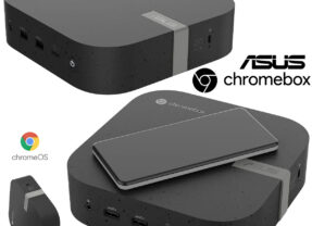 Asus Chromebox 5 Mini-PC com Chrome OS e carregador sem fio 15W no topo