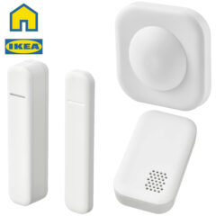 Sensores inteligentes IKEA: PARASOLL (janelas/portas), VALLHORN (movimento) e BADRING (vazamento d’água)