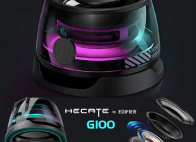Mini caixa de som Edifier Hecate G100 com design diferente e luzes RGB