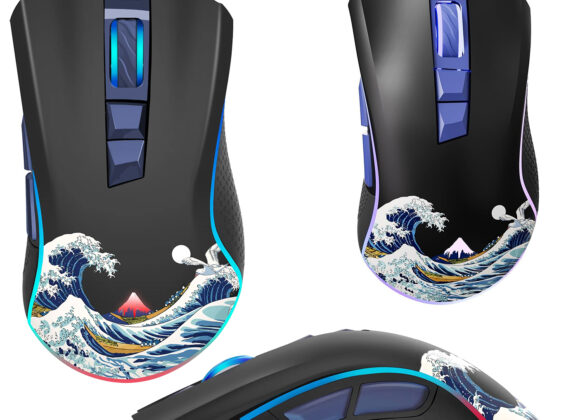 Mouse XVX Gamer decorado com A Grande Onda de Kanagawa